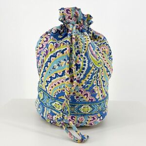 Vera Bradley Capri Blue Paisley Cotton Drawstring Ditty Bag Travel Pouch